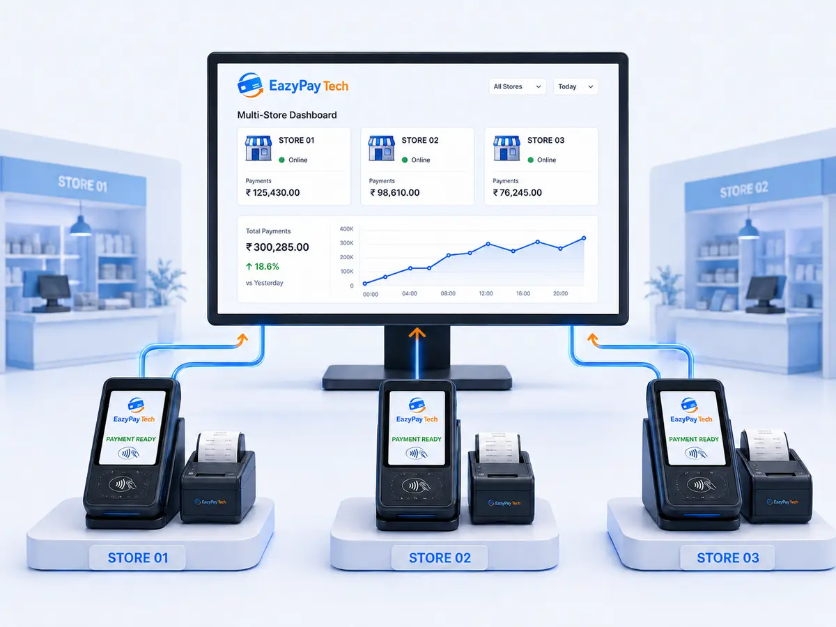 Multi-store retail payment solutions with centralized POS management