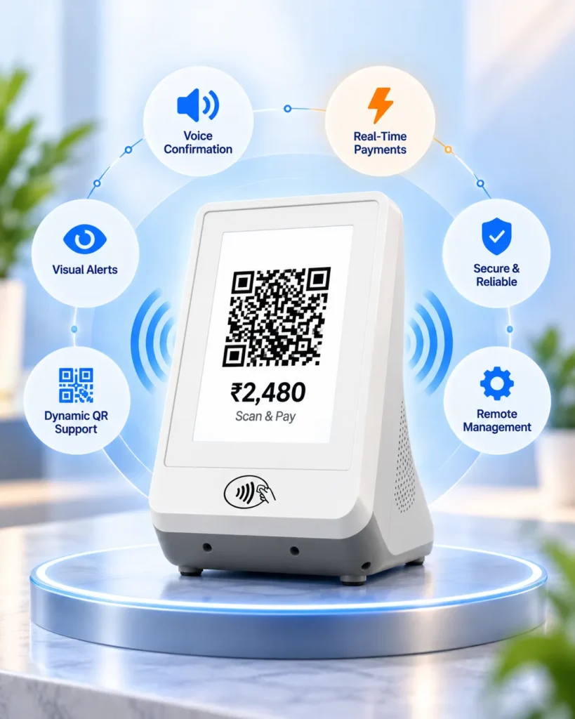 QR Payment Soundbox with voice confirmation, Dynamic QR and real-time payment alerts