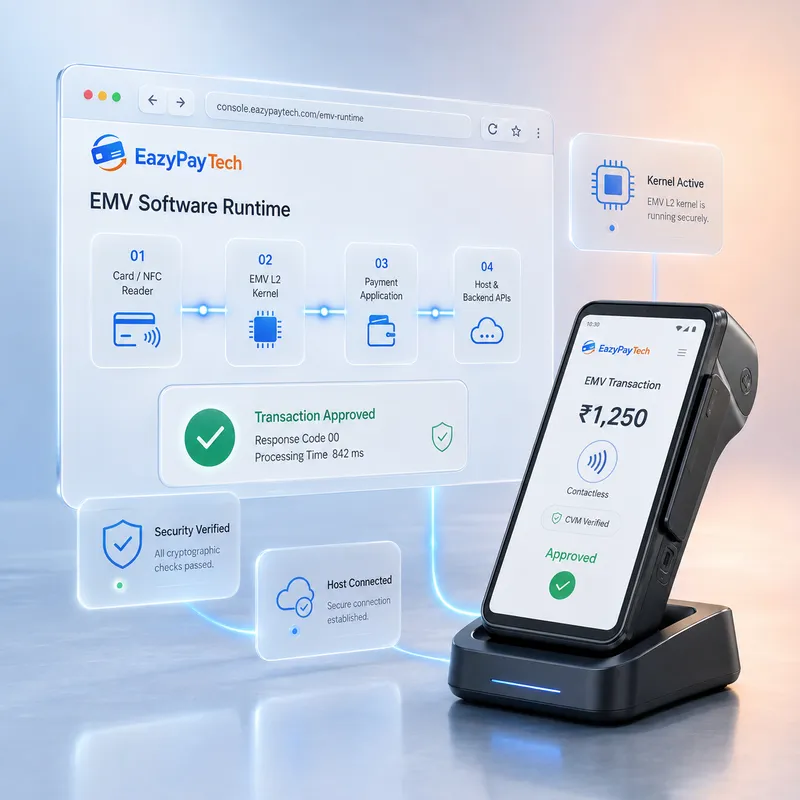 EMV software runtime with EMV kernel and payment host integration
