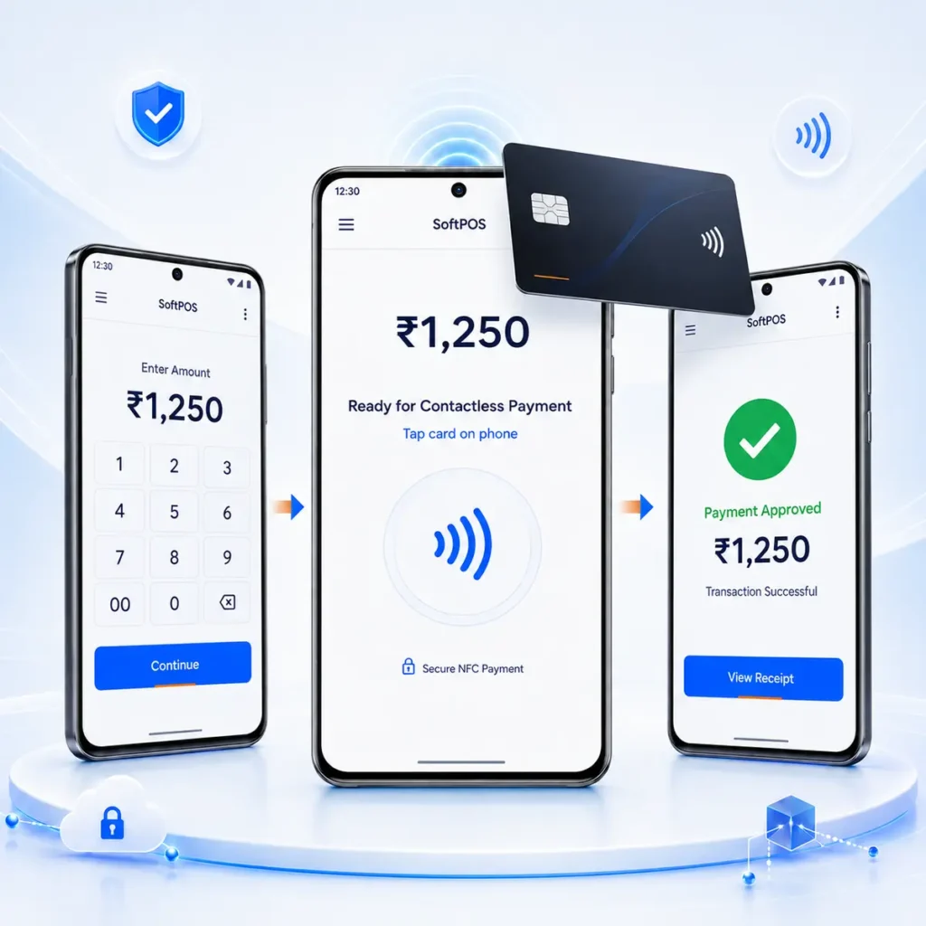 SoftPOS payment process using NFC-enabled smartphones for contactless card acceptance