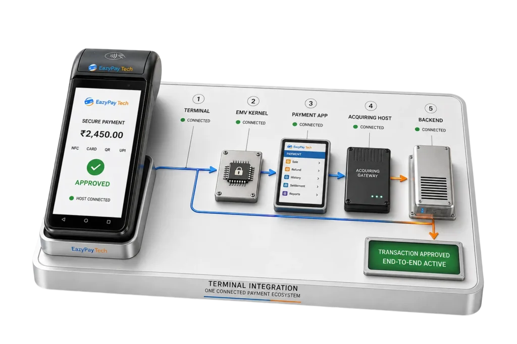 Payment terminal integration with EMV kernel and acquiring host